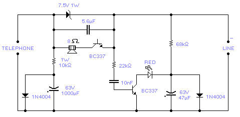 Telephone line monitor-Circuit diagram