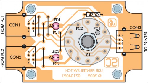 USB Printer Share Switch Circuit Project-Parts layout