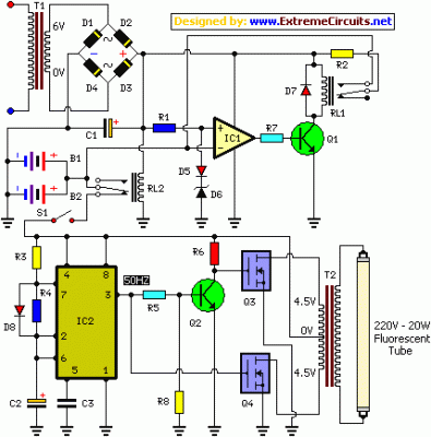 IC Controlled Emergency Light With Charger Circuit-Circuit diagram: